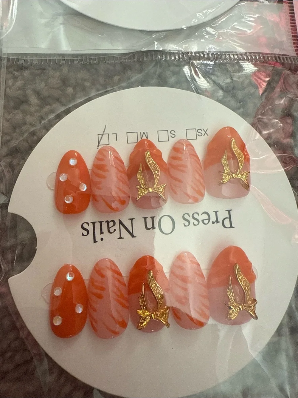 Press On Nails Set SIZE L - Pink Animal & Floral Designs